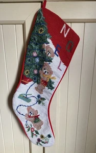 Calza natalizia vintage orsetti NOEL lana velluto punto ago anni 90 - Foto 1 di 11