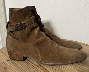 SAINT LAURENT PARIS Wyatt Jodhpur Buckle Boots Leather Brown Suede EUR 43 US 10 - Picture 1 of 17