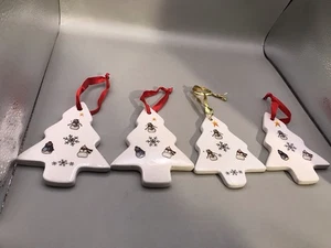 Set Of 4 Christmas Tree Porcelain/ceramic Snowman Ornaments - Picture 1 of 8