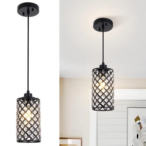 Black Farmhouse Pendant Light Fixtures Over Table, 1-Light Crystal Kitchen Is... - Picture 1 of 9