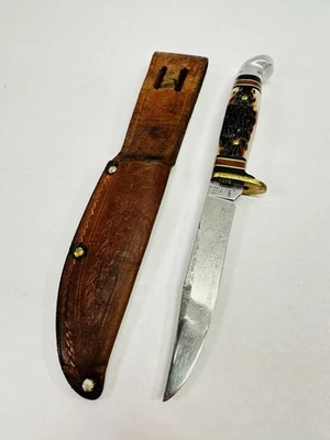 Cuchillo de caza vintage Western USA Boulder con funda 648b pequeño cuchillo fijo carbono Foto 1 de 4