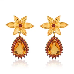 Natural Citrine Gemstone Drop Dangle Earrings 925 Silver Gold Plated Jewelry NEW - Picture 1 of 5