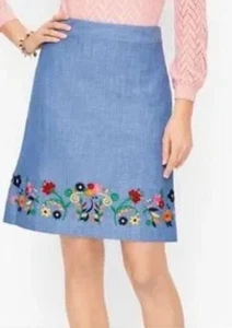 Talbots Embroidered Needlework Floral Linen Blend Skirt Blue Sz 16 - Picture 1 of 4