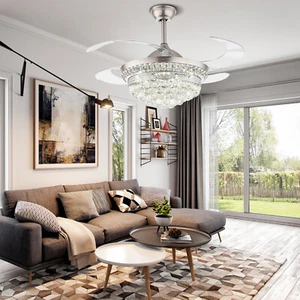 Chandelier Fan Lamp 3-Speeds w/ Remote 42 inches LED Crystal Ceiling Fan Light - Picture 1 of 24