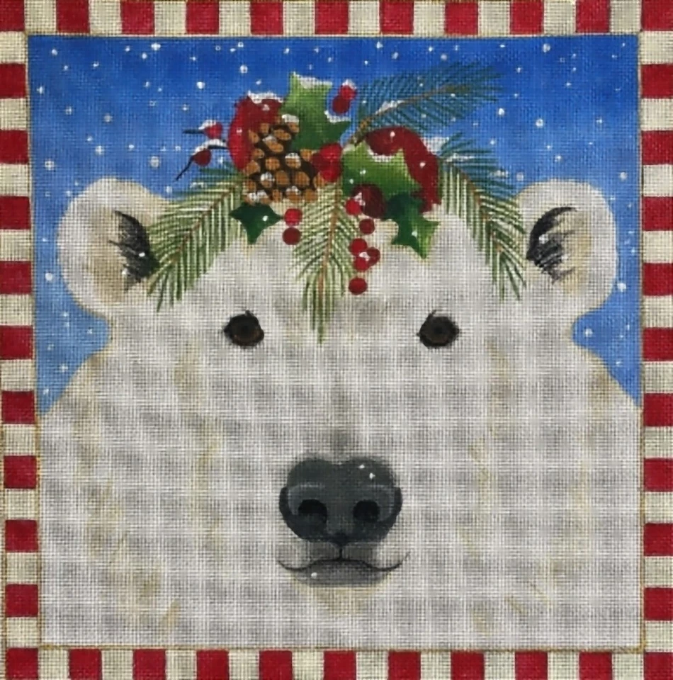 Needlepoint Handpainted Raymond Crawford Polar Bear 12" - Image 1 of 1
