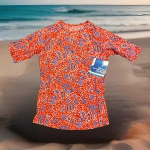 Coolibar Hightide Short Sleeve Swim Shirt UPF 50+ Red Batik Women's Size XXS NWT - Picture 1 of 7
