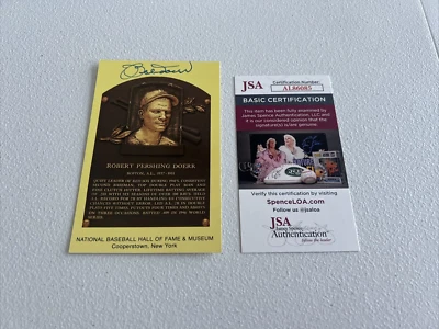 Bob Doerr Red Sox MLB Autographed Gold Hall Of Fame Post Card JSA Auth. - Image 1 of 4