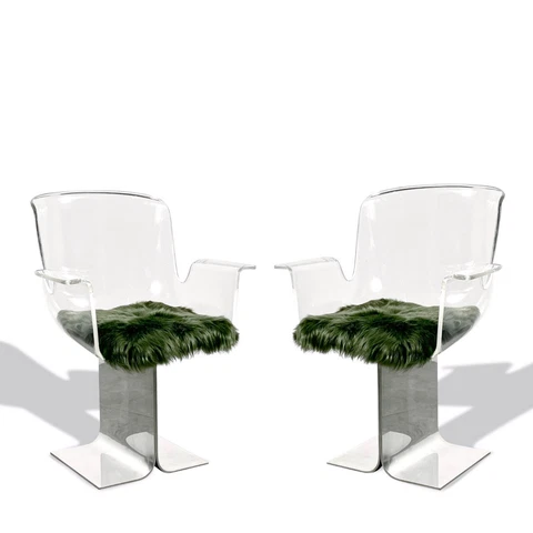 Vintage Pair Pace Collection Lucite Aluminum Swivel Armchairs Mid Century Modern Cover