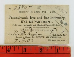 Vintage 1903 Eye Ear Infirmary Philadelphia Pa. Patiententerminkarte - Bild 1 von 2