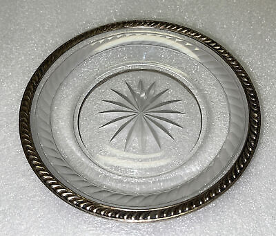 Antique Watson J41 Crystal Cut Glass STERLING Silver Rim Plate 5-5/8  Hallmarked • 64.08$