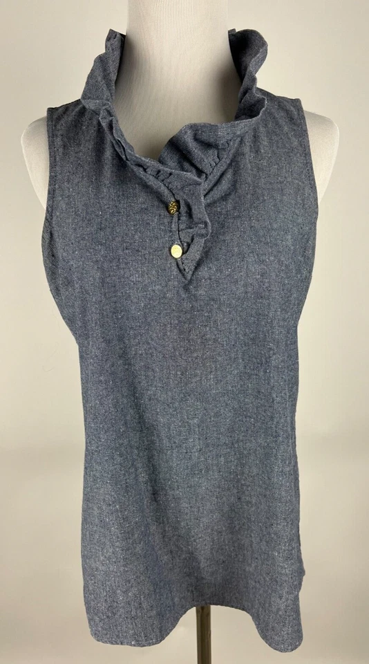 MUD PIE S'less Ruffle Collar Chambray Blouse - S, Blue - Image 1 of 4