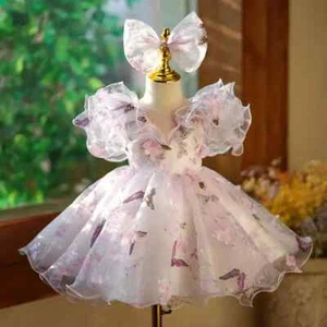 Children's Princess Evening Gown Wedding Birthday Baptism Eid Party Girls Dress - Picture 1 of 18