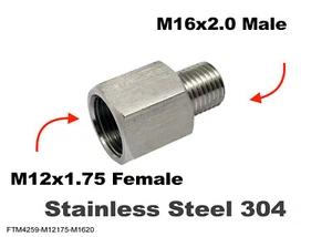 M12x1.75 Female to M16x2.0 Male Stainless Sensor Adaptor Fittings Conversion - Picture 1 of 6