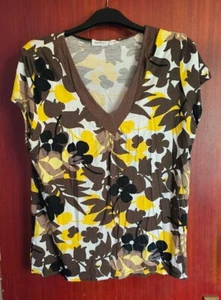 Yessica C&A Flowered Top With Brown Border Detail Size XL  (10) - Picture 1 of 1