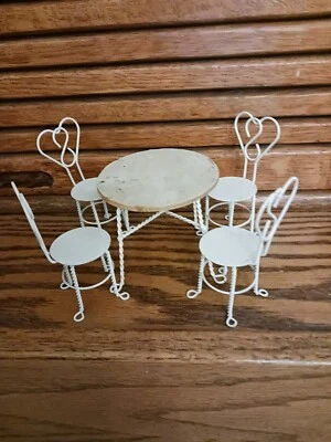 Vintage Shackman miniature dollhouse metal bistro patio table and chairs 1:12 - Image 1 of 4