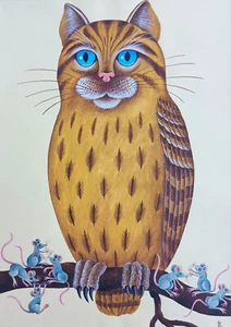 Kotulla, Liane 1939 Reichenberg/Böhmen - 2019 Halle  "Katzenkauz", Gouache 2005 - Bild 1 von 8