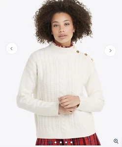 Draper James Rollkragenpullover mit Zopfmuster in Magnolienweiß Größe XXL - Bild 1 von 6