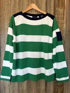 Crazy Horse Sweater Preppy Green Stripes Nautical Coastal Cotton Chunky Size XL - Picture 1 of 10