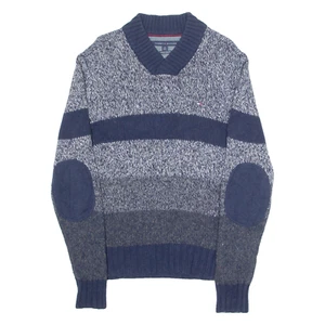 TOMMY HILFIGER Herren Pullover gemustert blau gestreift V-Ausschnitt Grobstrick S - Bild 1 von 6