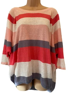 PHASE EIGHT S 8/10 Vgc LINEN Pink Stripe 3/4 Sleeve Retro Batwing Top - Picture 1 of 12