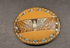 Fibbia per cintura vintage Western Eagle in pelle lavorata da cowboy con cuciture - Foto 1 di 4