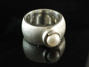 Ring Bernd Wolf 10 mm breit 925 Sterlingsilber mit Perle ca 7mm Gr 56 - Bild 1 von 2