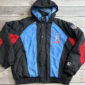 Vintage Houston Oilers Starter NFL Pro Line Full Zip Puffer Hooded Jacket XL - Picture 1 of 16