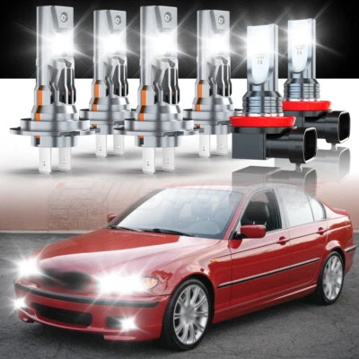 Farol de LED Hi/Lo + farol de neblina 6x lâmpadas para BMW 323i 2006-2011 328i 07-16 6000K - Imagem 1 de 4