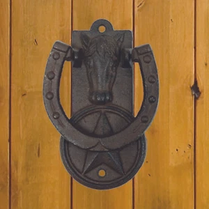 Lone Star Horse Shoe Cast Iron Door Knock Western Rustic Antique Style Knocker - Picture 1 of 5