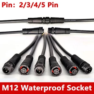 M12 IP67 Waterproof Male Female Socket Electrical Cable 2/3/4/5 Pin Connectors - Picture 1 of 7