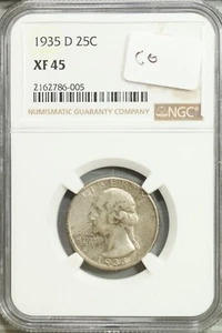 1935 D Washington Quarter 25c NGC XF 45 Extra Fine #6-005 Better Date - Picture 1 of 2