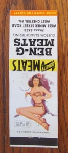 PIN-UP GIRLIE MATCHBOOK COVER: BEN-G MEATS WEST CHESTER, PA 1956 MATCHCOVER -D17 - Bild 1 von 1