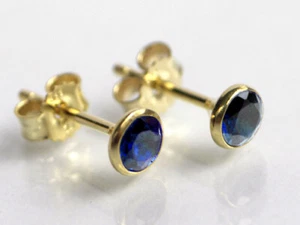 ECHT GOLD *** 1 Paar Ohrstecker synth. Saphir blau dunkelblau, 4/5 mm Ø - Bild 1 von 5