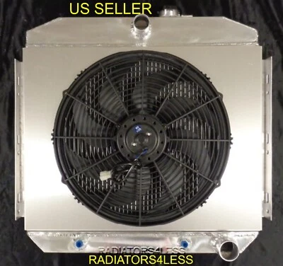 CHAMPION 4 ROW ALUMINUM RADIATOR SHROUD 16" FAN 55 56 CHEVY BEL AIR 6CYL CORE - Image 1 of 2