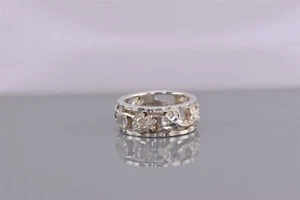 Anillo de plata esterlina corte diamante tallada flor hiedra hoja de hiedra banda de apertura 925 talla: 5 - Imagen 1 de 8
