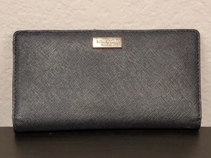 KATE SPADE New York Black Slim Bifold Saffiano Wallet White Diamond Pattern - Picture 1 of 8