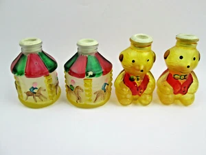 4 Glass Christmas Tree Light Covers Hand Painted Carousels and Beagles (Bears?) - Picture 1 of 5