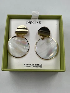 Piper K Natural Shell Drop Earrings - Gold Tone - Lead & Nickel Free - NWT - Picture 1 of 2