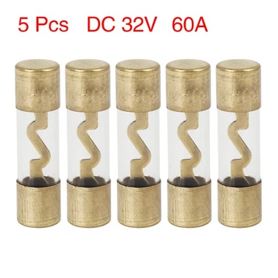 5pcs 60Amp AGU Fuse DC 32V Gold Tone Plated 1.5"x0.3" for Car Audio Video Stereo - Image 1 of 4