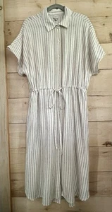 A New Day Linen Blend Midi Shirt Dress Button Down Elastic Waist Pockets XL - Picture 1 of 10