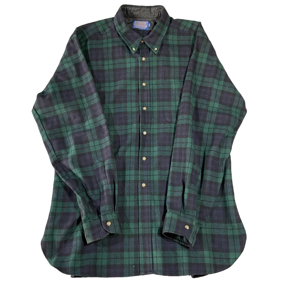 Vintage Pendleton Plaid Shirt Button XL USA Made 70s Black Watch Tartan Mens Lng - Image 1 of 4