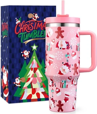 TaroKitc Regalos de Navidad para Mujer 40 Onzas, Un Hombre Pan de Jengibre Papá Noel Rosa  Foto 1 de 4