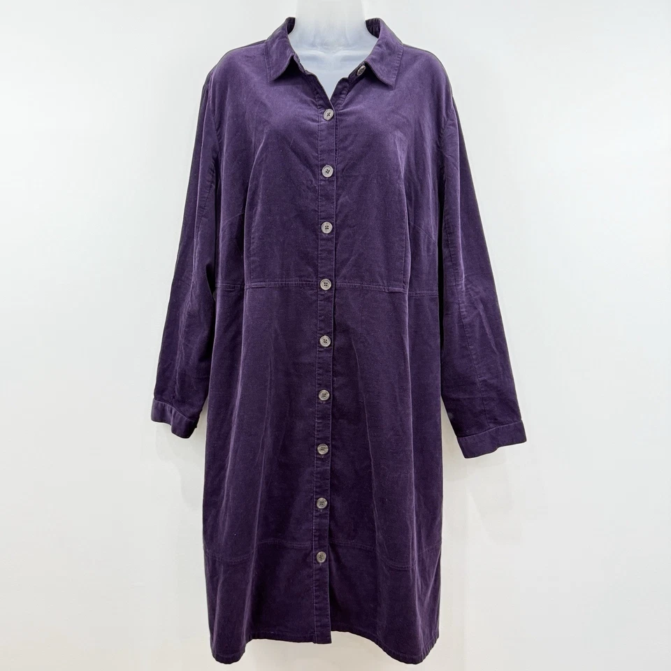 J Jill Velvet Shirt Dress Womens 2X Plum Country Loose Stretch Lagenlook Minimal - Image 1 of 4