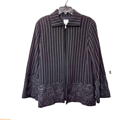 Vintage Zelda Black Cape Jacket Size M Applique Stripes Swirls Art to Wear USA - Image 1 of 4