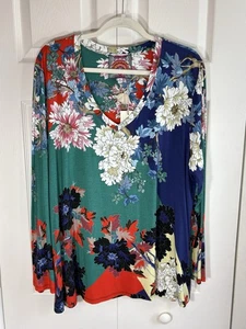 Neu mit Etikett $ 138 Johnny Was Marritt Favorite weiches Bambus-T-Shirt V-Ausschnitt L/Slv Stretch-Top 2X - Bild 1 von 12