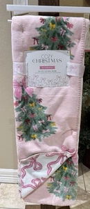 New Release Cozy Christmas Reversible Bow Pink Christmas Tree Throw Blanket - Picture 1 of 1