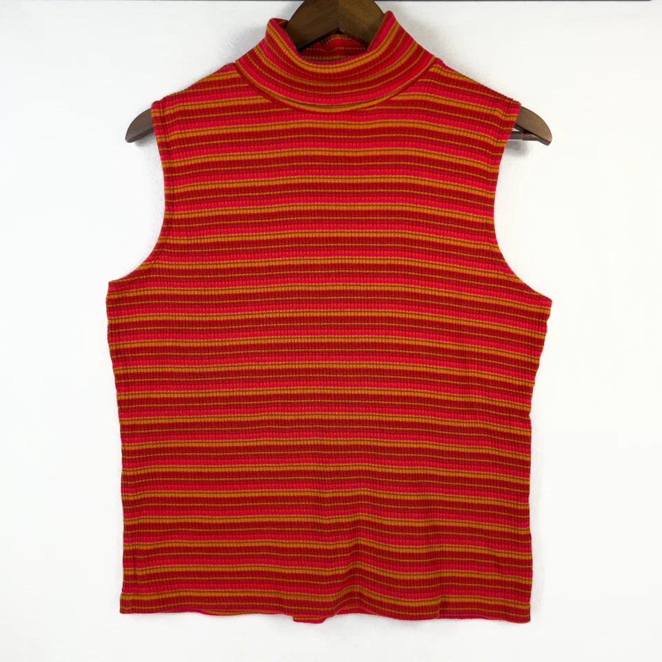 Vintage St Johns Bay Ribbed Turtleneck Knit Sweater Tank Striped Y2K Size Large - Image 1 of 4