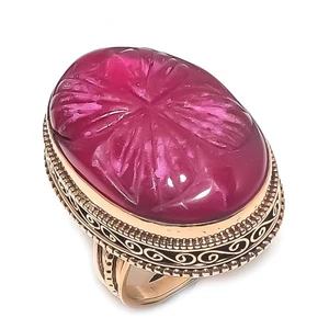 Kashmir Ruby(Simulated) Gemstone Handmade Copper Jewelry Ring Size 9 P321 - Picture 1 of 3