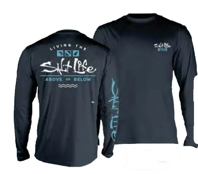 Salt Life 男式中号黑色 SLX Uvapor LS 衬衫防紫外线活咸全新带标签 — 第 1/4 张图片
