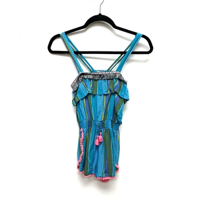 Mameluco Matilda Jane 435 Niñas Azul Rayas Flecos Sin Mangas Todo en Buena Divertido 10 Foto 1 de 4